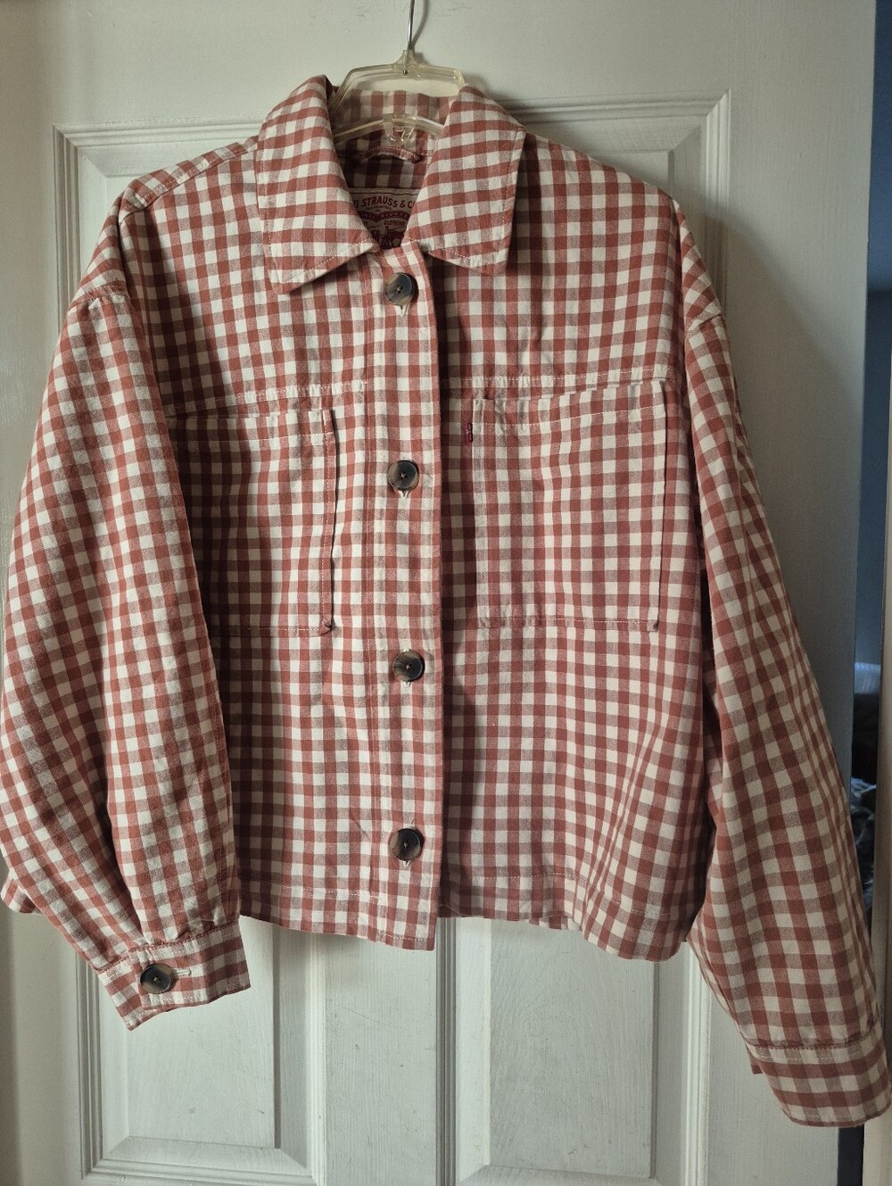 Levi's Pumpkin and White Checked Button-Front Jacket M